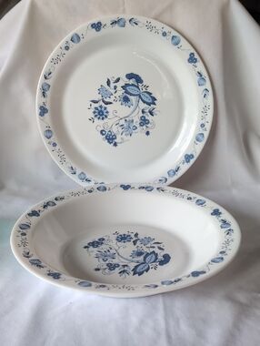 Blue Floral Acropal Serving Plate - And Bowl Set of 2